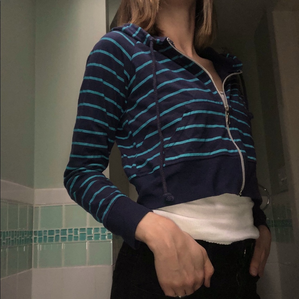 🌸 Vintage striped cropped hoodie